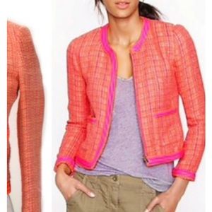 J. Crew Orange Pink Boucle Zip Tweed Jacket Size 6